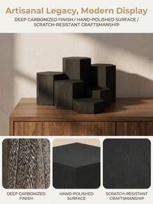 Cirelle 1Set Hexagonal Wooden Tiered Display Stand, Solid Wood With Natural Grain Texture, Staggered Layered Platforms For Figurines, Perfume And Small Trinkets, Multi-Height Storage Rack For Desktop Collectible, Vanity And Tabletop Ornament Arrangement. - multicolor - View 15