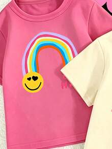 Random 3pcs, Send 1pc Baby Girl Fashion Cute Rainbow Flower Fun Letter Print Casual Style Basic Short T-Shirt And Leggings Set Sets - Multicolor - View 7