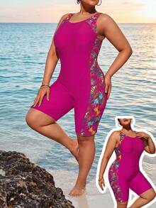 Swim SPRTY 大码女式夏季海滩度假热带印花连体泳衣 - 粉色 - 查看 6