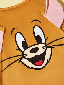 TOM & JERRY X SHEIN 1件裝可愛卡通寵物背心，四季透氣無袖狗貓背心，附3D耳朵，灰色湯姆貓臉印花小狗襯衫，多尺寸XXS-XXXXXL適用小型、中型、大型犬貓，寵物主人與愛好者的完美禮物 - 咖色 - 查看 3