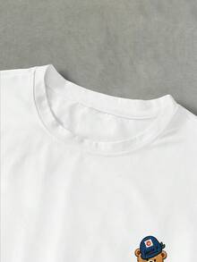 STEELVANCE Men's Summer Casual Bear Printed Short Sleeve T-Shirt - White - View 4