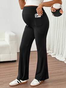 SHEIN Maternity Casual Versatile Solid Color Leggings,Autumn Outfit For Women - Black - View 3