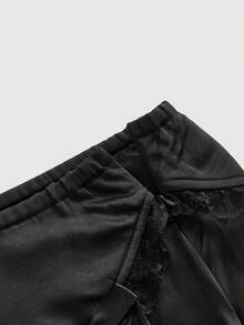 ROMWE Lace Satin Goth Bow Babydoll Skirt For Women, Spring/Summer - Black - View 4