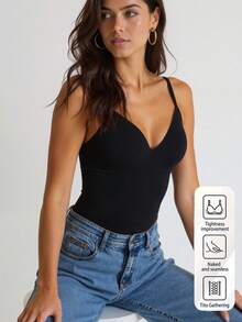 SHEIN 1pc Women Seamless Comfortable Sports Fixed Cup Camisole - Black - View 5