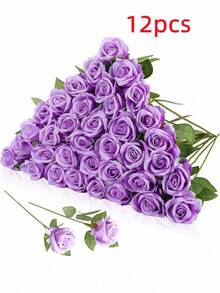 12/20/40piezas Rosas Artificiales Púrpura Flores de Regalo Premium para el Día de San Valentín para Decoración del Hogar, Habitación, Mesa, Boda, Ramo de Novia, Corsage de Muñeca, Arreglo de Florero en Comedor, Dormitorio - Morado - Ver 13