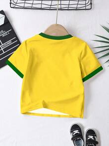 SHEIN Camisetas de Verano Ropa de Primavera y Verano Ropa de Primavera Verano Otoño Niños Casual Moda Creativa Personalidad Refrescante Fresco Minimalista Fútbol Brasil Estrella de Cinco Puntas Rayas Color Block Verde y Amarillo Letra Eslogan Estampado Gráfico Camiseta de Manga Corta Estilo Deportivo Casual Básico Cómoda Uso Diario Estilos Acogedores Verano y Otoño Adecuado para Primavera Verano Otoño Niños Outfits Tops - Multicolor - Ver 2