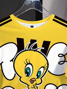 LOONEY TUNES X SHEIN Women's Cartoon Print Round Neck Short Sleeve Casual T-Shirt - White - View 3