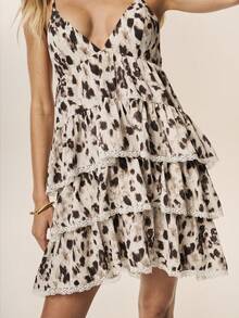 Willow Rêve Women's Leopard Print Layered Mini Slip Dress, Vacation Style, Boho Sexy Night Out Black And White Summer - Multicolor - View 6