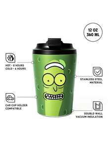 Rick and Morty X SHEIN 360 Ml / 12 Oz 防漏不鏽鋼便攜隨行杯 - 墨綠色 - 查看 3