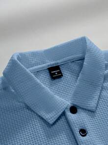 Manfinity Homme 男士纯色夏季 Polo 衫，适合高尔夫运动 - 藍色 - 查看 4