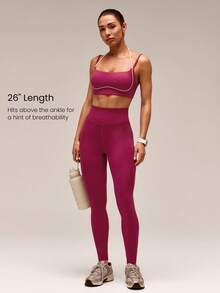 GLOWMODE 26 英寸 Powersculpt™-Air 速干吸汗训练紧身裤，带侧袋，高强度健身跑步训练 - Red Plum - 查看 2