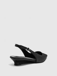 CUCCOO BIZCHIC Women Shoes Spring Summer Pointed Low Heel Comfortable Back Empty Buckle Women's Flat Shoes Solid Color Commuter Daily Versatile Dating Party - Black a - View 5