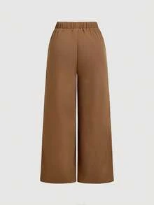 SHEIN MOD Plus Size Brown Elegant Casual Commuter Wide Leg Suit Pants Metal Chain Decor Long Urban Modern Office Formal Workwear Young Lady Summer - Rust Brown - View 2