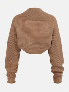 SHEIN Girlism Áo khoác cardigan ngắn thường ngày màu nâu cho bé gái tuổi teen, dệt kim có họa tiết, đa năng và nhẹ, chống nắng - Màu Khaki - Xem 2