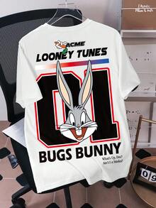 LOONEY TUNES X SHEIN 男士字母卡通印花短袖休閒T恤 - 白色 - 查看 5