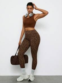 Voyena Colanți sport pentru femei mărimi mari, pantaloni de yoga, pantaloni de yoga cu imprimeu leopard maro cafe, pantaloni fitness - cafea maro - Vizualizare 7
