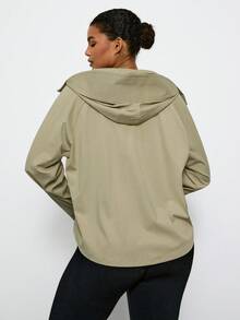 Levarali Plus Size Women's Hooded Sports Jacket, Sun Protection Outerwear, Zipper Jacket, Cropped Jacket, Sports, Fitness, Outdoor, Sunshade Fall - Light Grey - View 2
