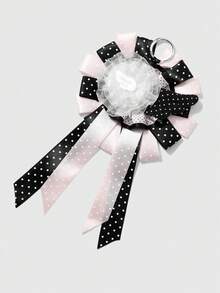 ROMWE Anime 1個 Sweet Academy 黑粉波點翅膀網紗蕾絲緞帶手工複雜玫瑰胸花 DIY 鑰匙圈包包吊飾，女士配飾節日禮物 - 彩色 - 查看 6