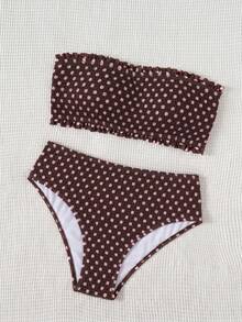 Swim Mod 大尺碼女款隨機印花兩件式休閒度假平口分體泳衣套裝 - 彩色 - 查看 3