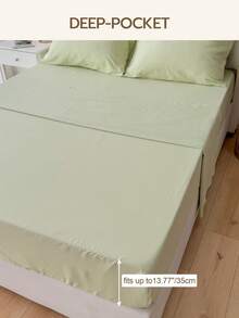 Joivida 4pcs/Set 100% Polyester Sheet Set Easy Care Bedding Set Fitted Sheet Set (1pc Flat Sheet+1pc Fitted Sheet+2pcs Pillowcases) Fitted Sheet Set King Queen Full TWIN SIZE Sheet Deep Pocket Up To 35cm , Breathable Better For Sleep - budding green - View 7
