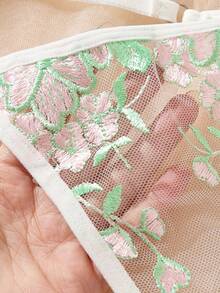 Myrelith Vintage Sexy Klassisch Pastoral Frisch Stickerei Patchwork Mesh Cami Schnürung vorne Bustier + Tanga Damen Unterwäsche Set 2 Stücke - Verschiedenfarbig - Übersicht 5