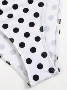 Swim Oasis 1pc Women's Black & White Polka Dot Print Beach One-Piece Swimsuit With Skirt - Black and White - View 8