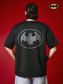 BATMAN X SHEIN STYNVO Men's Casual Rhinestone Bat Print T-Shirt, Summer, Holiday - Black - View 1