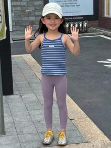 Dazy Kids Leggings décontractés de couleur unie pour jeune fille, convenant pour le port quotidien et les sports - Parme - Voir 2