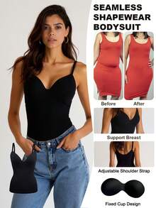 SHEIN 1pc Women Seamless Comfortable Sports Fixed Cup Camisole - Black - View 1