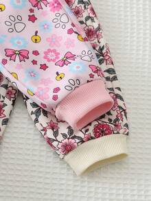 Cozy Pixies Conjunto de 2 piezas para bebé niña recién nacida con top de punto suave de manga larga, cuello redondo, estampado de animales de dibujos animados, cintura elástica y pantalones largos de invierno - Rosa - Ver 9