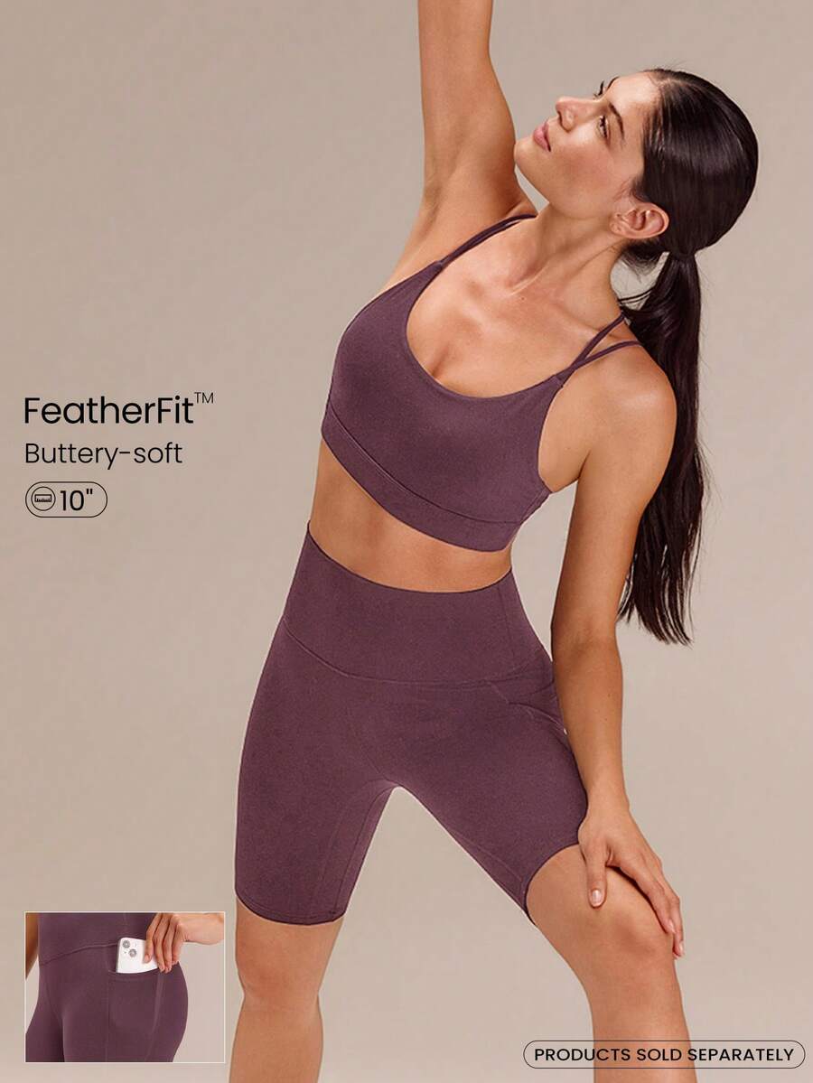 GLOWMODE 10" FeatherFit™ Flex Biker Shorts With Side Pockets Low Impact Yoga Pilates Daily - Grey - View 1