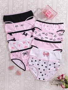 SHEIN Random 4pcs/Set Women's Teenager Simple Fashion Bow Heart Eye Letter Series Comfortable Soft 5pcs Combination Triangle Panties - Multicolor - View 5