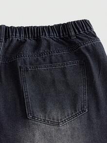 EASEVO Celana Pendek Denim Pria Ukuran Besar dengan Saku dan Kancing, Kasual, Serbaguna, untuk Sehari-hari, Liburan, Perjalanan, Warna Abu-abu Gelap, Cocok untuk Musim Panas. - Hitam - View 8