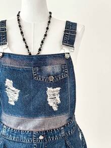 Sunspun Plus Size Women Loose Casual Denim Print Romper - Blue - View 7