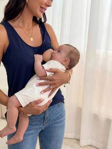 SHEIN 孕婦素色哺乳背心上衣 - 藏蓝色 - 查看 3