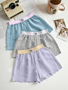 Lowkey Lull Set de 3 piezas de ropa de casa para mujer, shorts para dormir de estilo color block - Multicolor - Ver 1