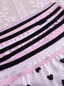 SHEIN Random 4pcs/Set Women's Teenager Simple Fashion Bow Heart Eye Letter Series Comfortable Soft 5pcs Combination Triangle Panties - Multicolor - View 7