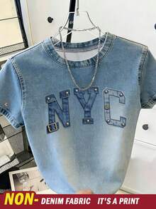 Resyla Casual Letter Print Round Neck Short Sleeve T-Shirt, Summer Daily Wear - Multicolor - View 1