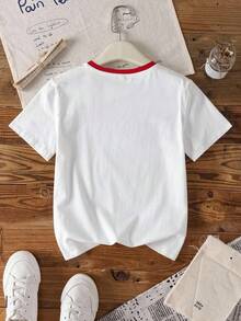 THE POWERPUFF GIRLS X SHEIN Tween Girl Cartoon Pattern & Letter Print Contrast Color Round Neck T-Shirt - White - View 2