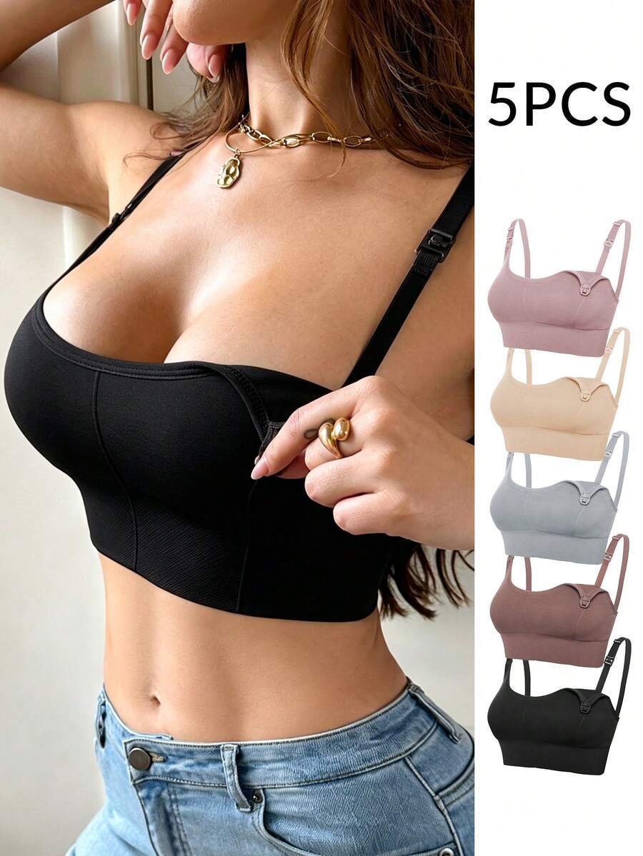 Moonlight&Mama Bra Menyusui Wanita 2026 Tanpa Jahitan Berkualitas Tinggi Tanpa Kawat Nyaman dengan Klip yang Dapat Dilepas 5pcs/Set - MultiWarna - View 1