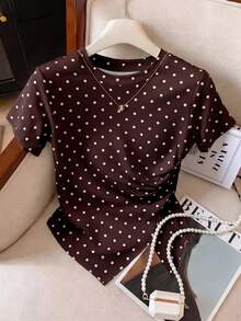EMERY ROSE Camiseta de manga corta con cuello redondo y lunares para mujer - Multicolor - Ver 4