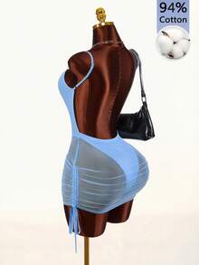 Amplova 2026 New Romantic Semi-Sheer Basic Fitted Comfortable Women's Mini Dress - Blue - View 1