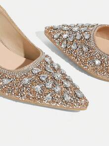 CUCCOO TILAWA Women's Fashion Electroplated And Glass Rhinestone Pointed Silver Women's High-Heeled Shoes, Suitable For Going Out, Banquets, Parties And Other Activities - Champagne - View 6