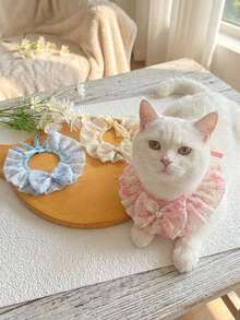 PETSIN 1 Buah Syal Hewan Peliharaan Tulle Motif Bunga Segar dengan Pita, Celemek Air Liur Lucu untuk Anjing Kecil dan Kucing Teddy - MultiWarna - View 5