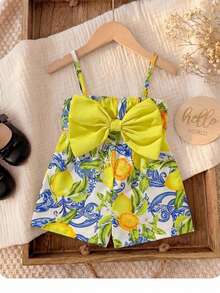 Cute Baby Girl: Casual, Simple, And Adorable With All-Over Print And Bow. Suitable For Birthday Par - Yellow - View 3