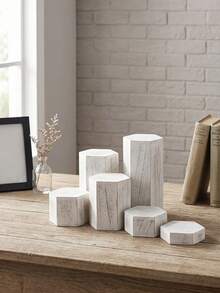 Cirelle 1Set Hexagonal Wooden Tiered Display Stand, Solid Wood With Natural Grain Texture, Staggered Layered Platforms For Figurines, Perfume And Small Trinkets, Multi-Height Storage Rack For Desktop Collectible, Vanity And Tabletop Ornament Arrangement. - multicolor - View 10