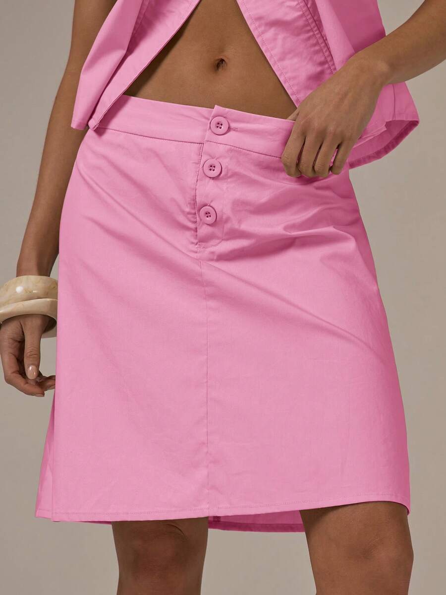 MUSERA Low Rise Button Front Midi Skirt Spring Summer Cute Cosy Cottage Core Y2k Spring Dew Casual - Pink - View 1