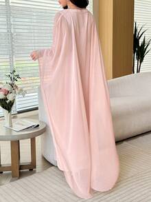 Light Pink Chiffon Maxi Dress With 3D Flowers And Scarf For Spring/Summer - Pink - View 2