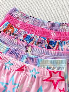 Girls' Sweet Cute Elegant Casual Daily Comfortable Skin-Friendly Soft Knitted High Elasticity Multi-Color Girl Group Star Cartoon All-Over Print Graffiti Print Round Neck Short Sleeve Top With Shorts Tight Pajama Set (6 Sets, 2 Randomly Shipped) - Multicolor - View 5