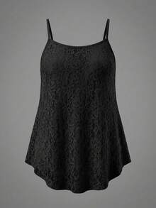 SHEIN EZwear 大尺碼女款提花休閒日常細肩帶背心上衣 2件組 - 黑色 - 查看 4